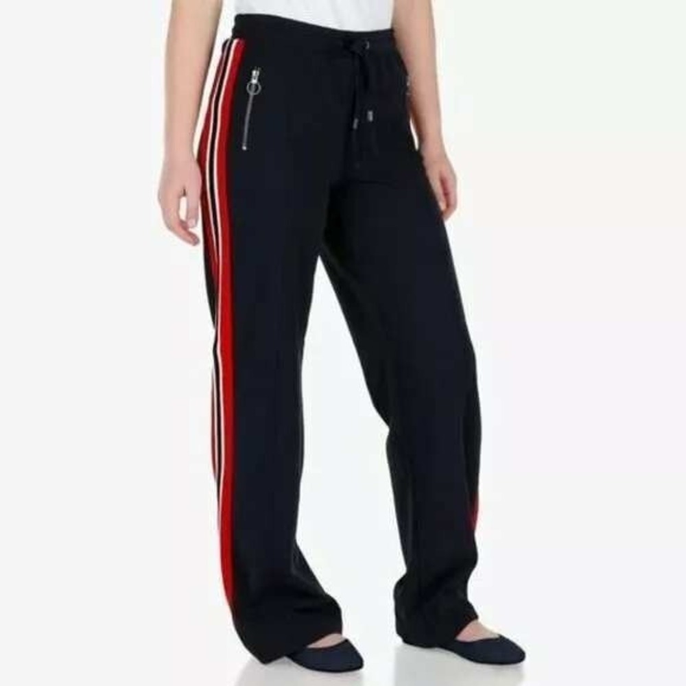 Boom Boom Jeans Track Pants Black Medium Side Stripe Zipper Women Pockets Casual